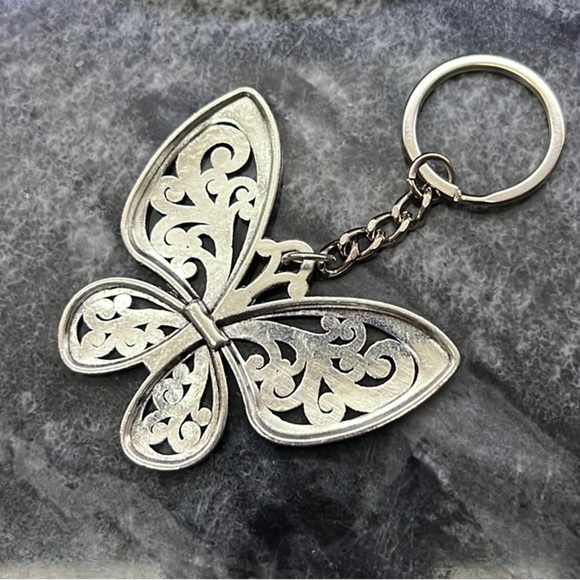 3/$12 Vintage Silver Butterfly Cutout Keychain - Picture 3 of 5
